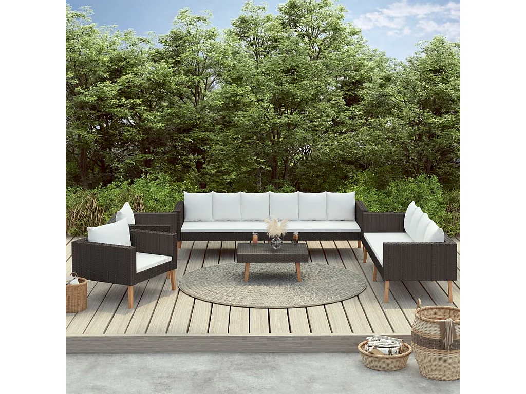 Salon de jardin 5 pcs avec coussins Résine tressée Noir 37