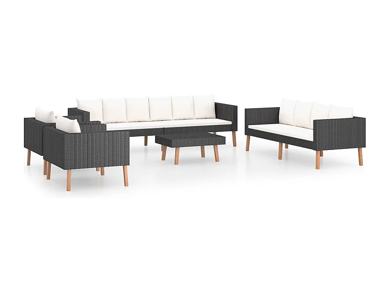 Salon de jardin 5 pcs avec coussins Résine tressée Noir 37