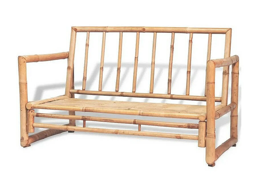 Canapé de jardin 2 places bambou et polyester blanc Maboun