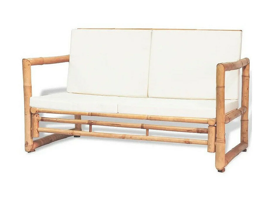 Canapé de jardin 2 places bambou et polyester blanc Maboun