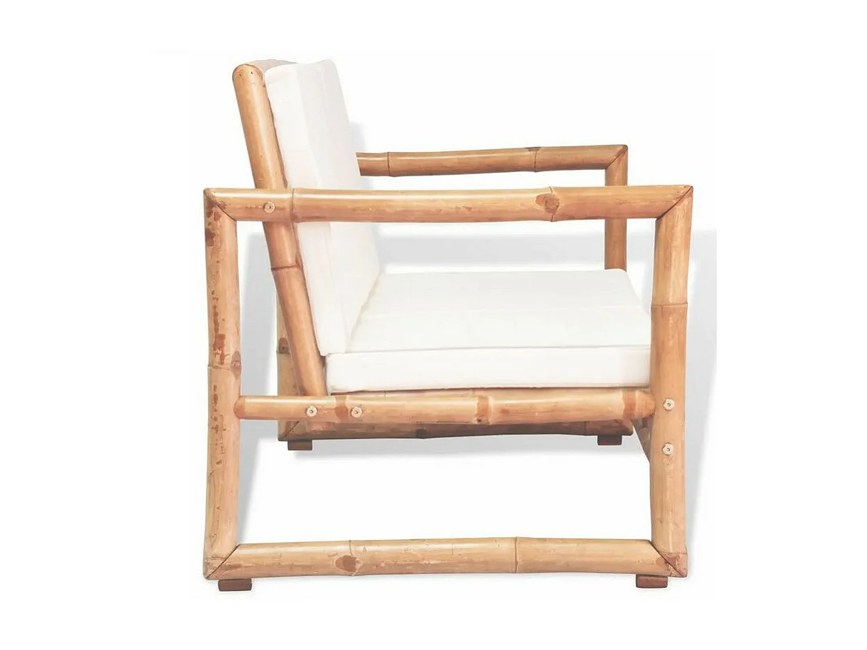 Canapé de jardin 2 places bambou et polyester blanc Maboun