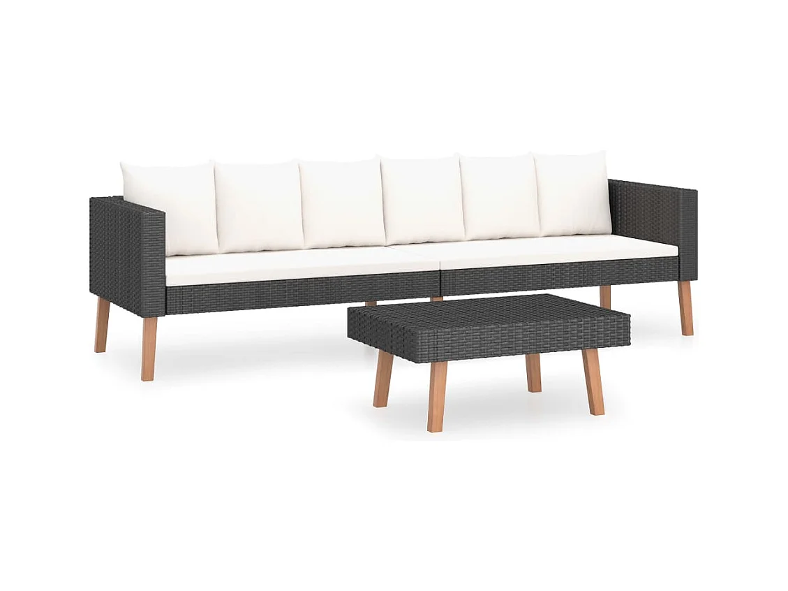 Salon de jardin 2 pcs avec coussins Résine tressée Noir 5