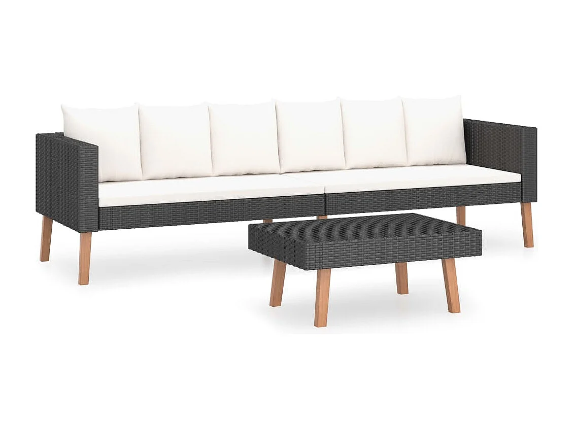 Salon de jardin 2 pcs avec coussins Résine tressée Noir 5