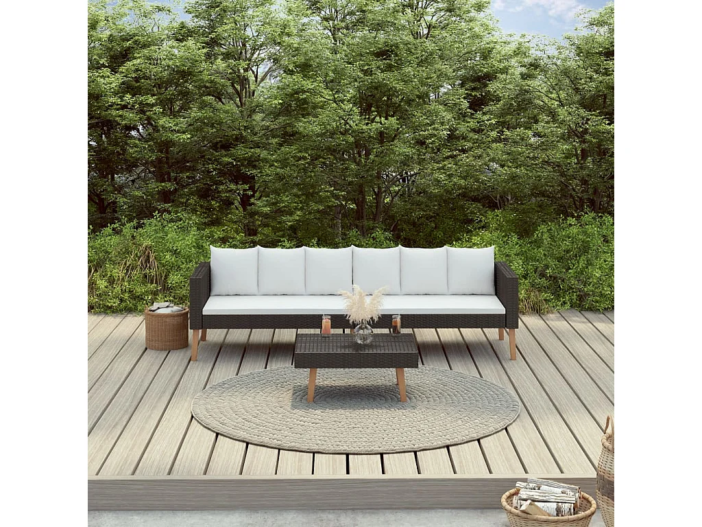 Salon de jardin 2 pcs avec coussins Résine tressée Noir 5