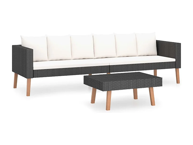 Salon de jardin 2 pcs avec coussins Résine tressée Noir 5