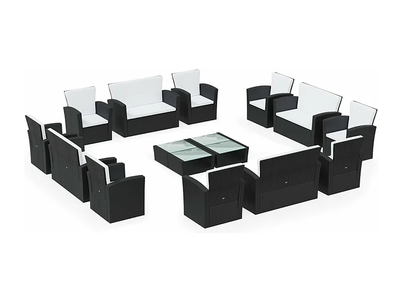 Salon de jardin 16 pcs avec coussins Résine tressée Noir 4