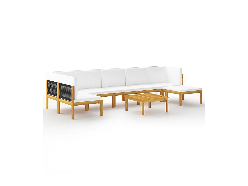 Salon de jardin 8 pcs avec coussins Crème Bois d'acacia solide 3