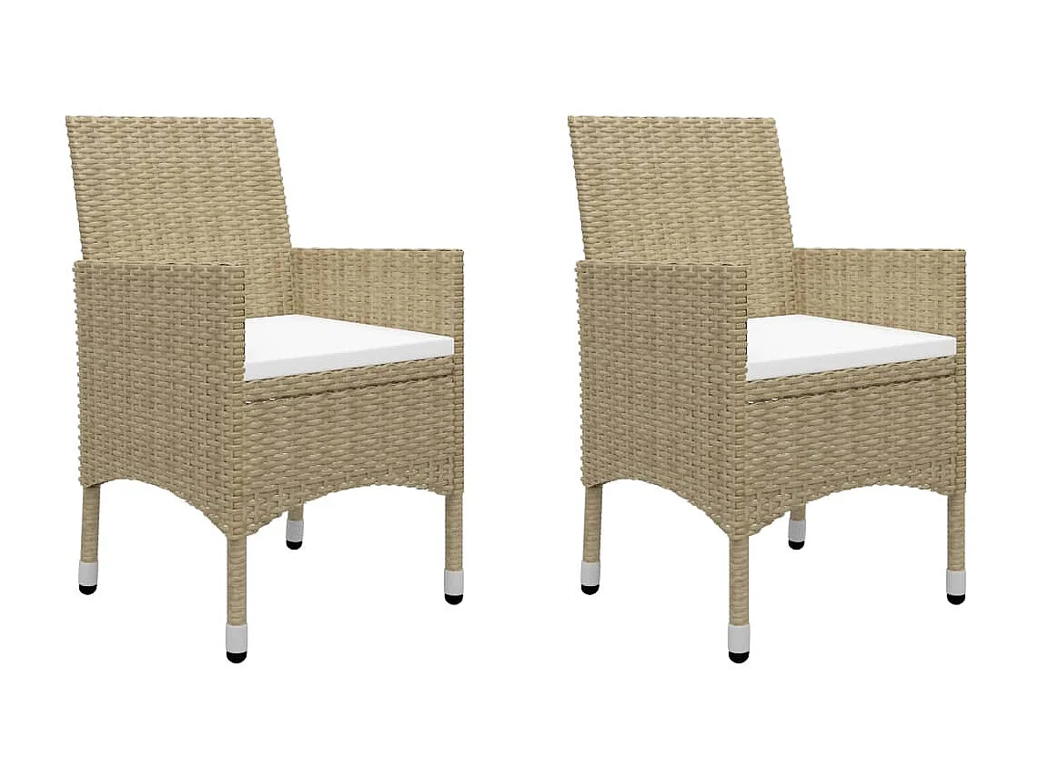 Ensemble de bistro 3 pcs Résine tressée et verre trempé Beige