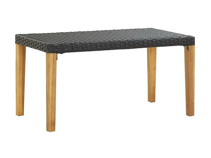 Banc de jardin résine tressée noire et pieds acacia Lakt 120cm