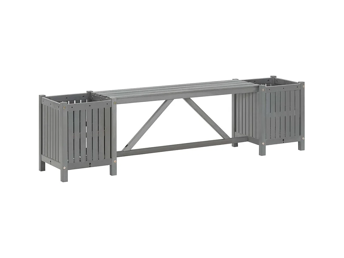 Banc de jardin avec 2 jardinières 150cm Bois d'acacia Gris