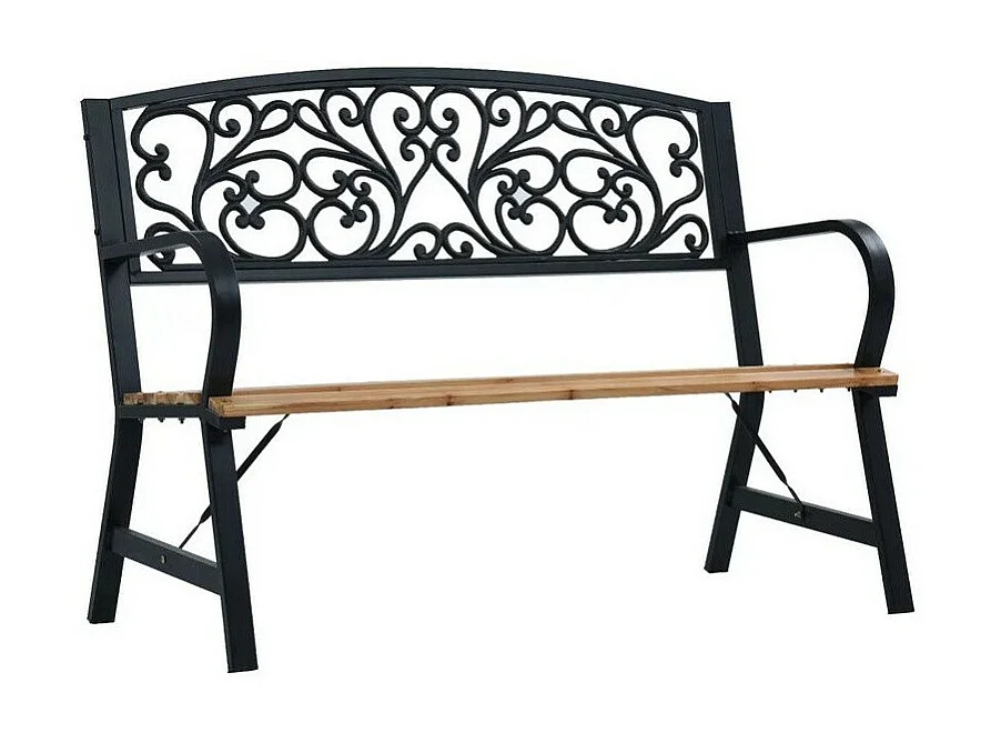 Banc de jardin bois massif clair et métal noir Delta