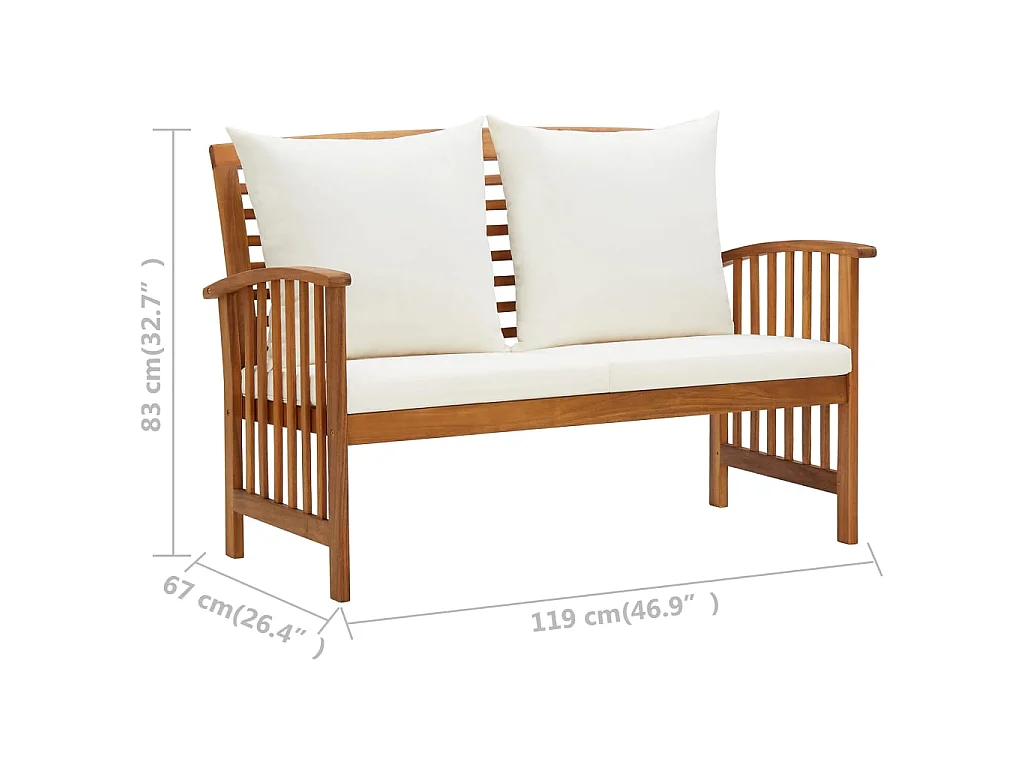 Banc de jardin avec coussins 119cm Bois solide d'acacia 2