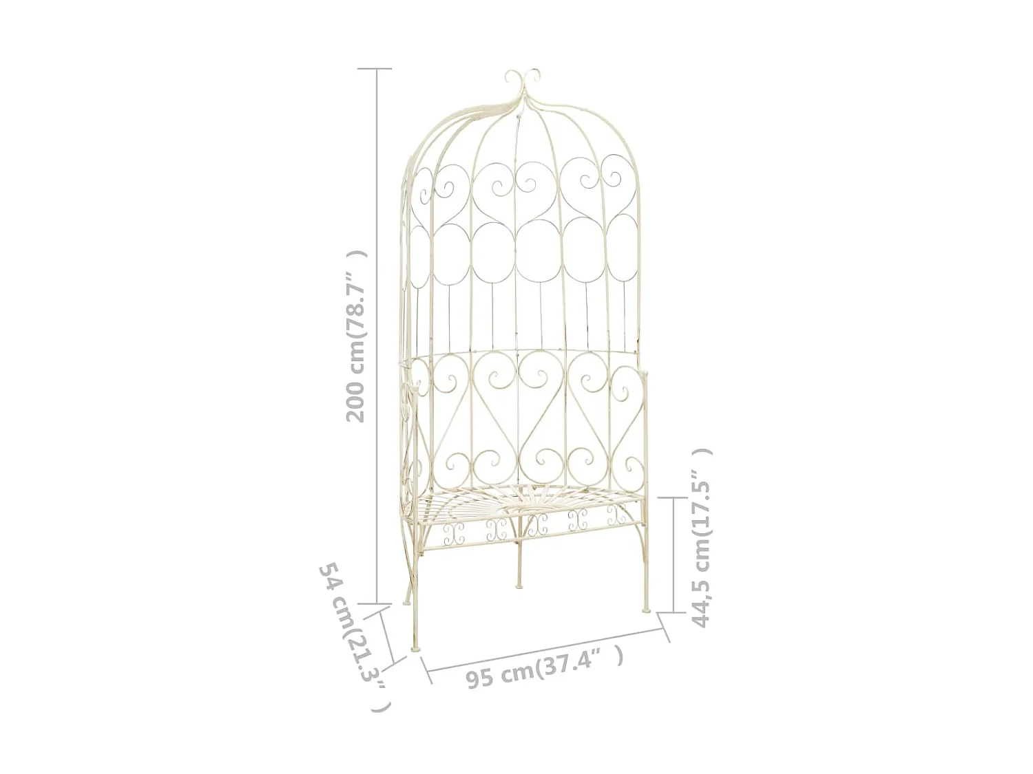 Banc de jardin 95cm Fer Blanc antique