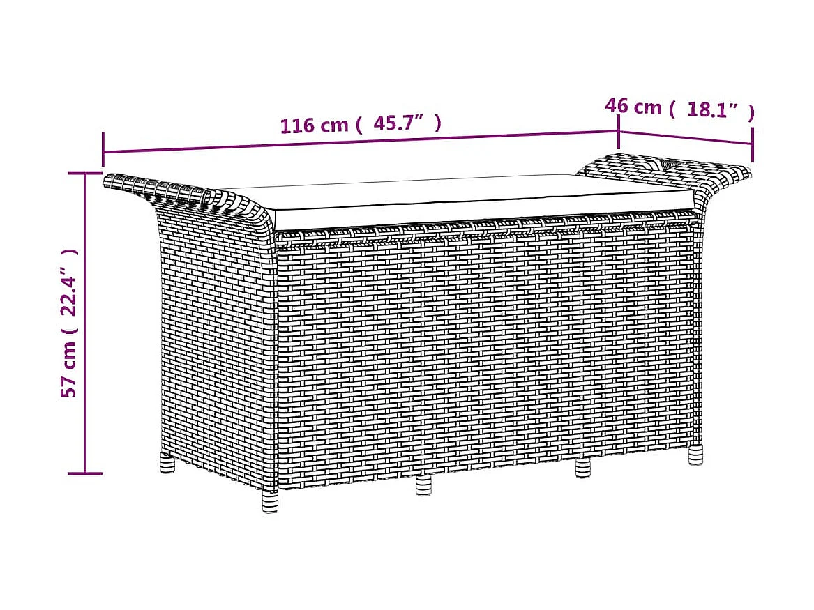 Banc de jardin avec coussin gris 116x46x57 résine tressée