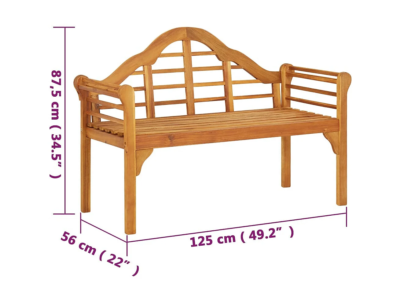 Banc de jardin 125cm Bois d'acacia solide