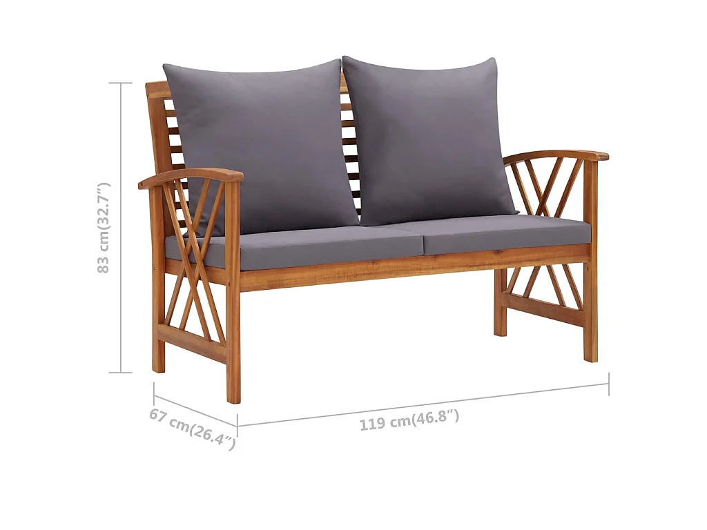 Banc de jardin avec coussins 119cm Bois solide d'acacia