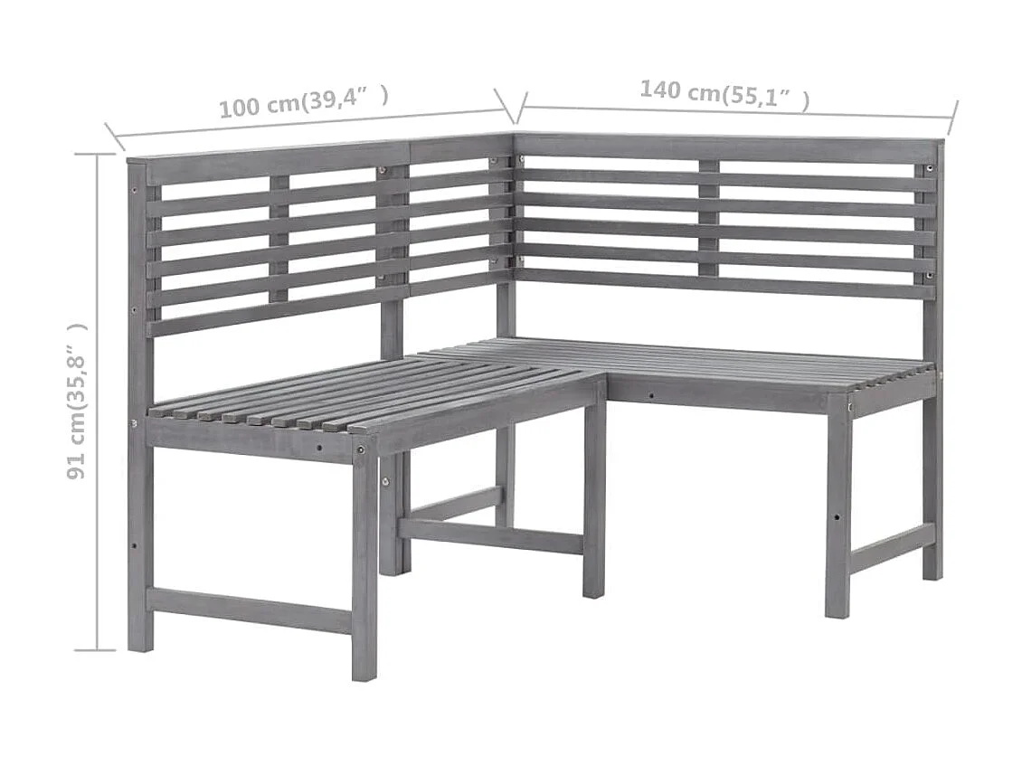 Banc d'angle de jardin Gris 140cm Bois solide d'acacia