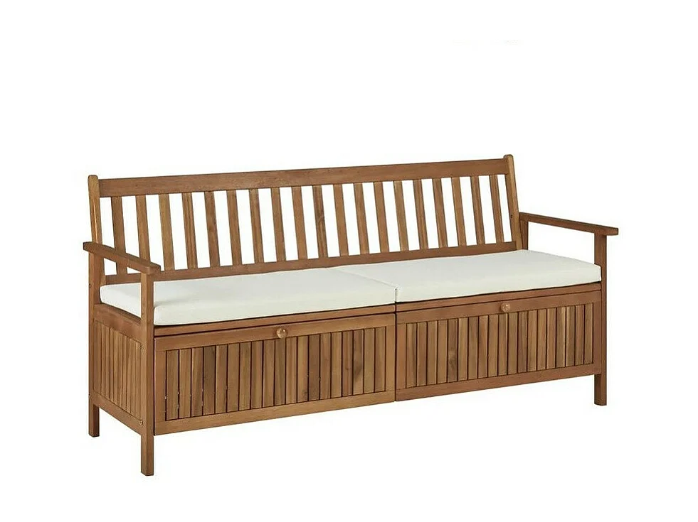 Banc de rangement avec coussin acacia massif foncé Tulak 170cm