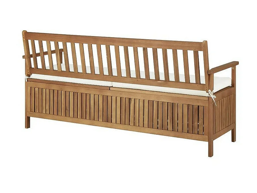 Banc de rangement avec coussin acacia massif foncé Tulak 170cm