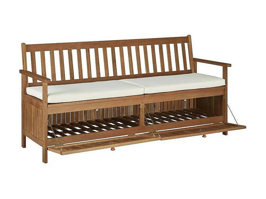 Banc de rangement avec coussin acacia massif foncé Tulak 170cm