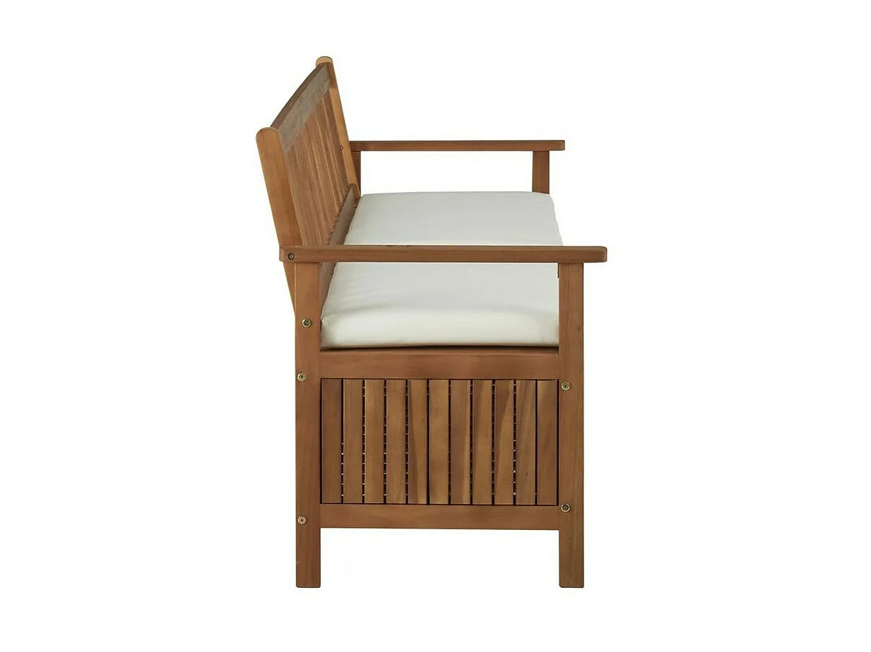 Banc de rangement avec coussin acacia massif foncé Tulak 170cm