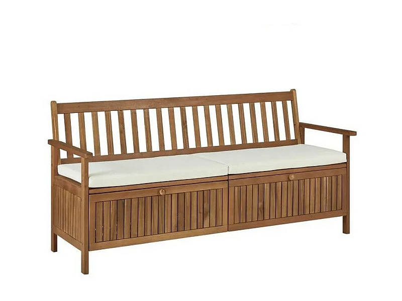 Banc de rangement avec coussin acacia massif foncé Tulak 170cm