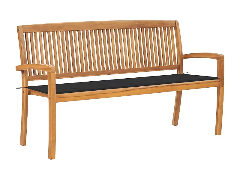 Banc de jardin empilable et coussin 159cm Bois de teck massif