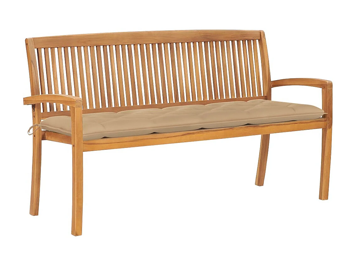 Banc de jardin empilable et coussin 159cm Bois de teck massif 9