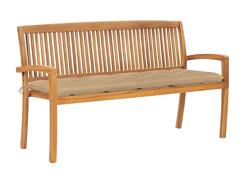 Banc de jardin empilable et coussin 159cm Bois de teck massif 9