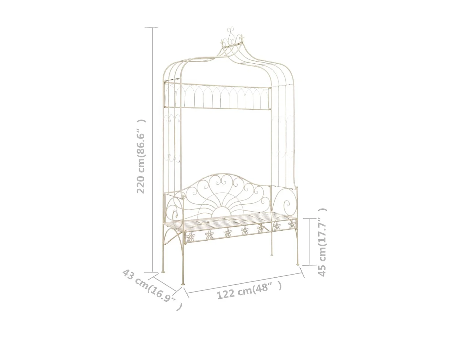 Banc de jardin 122cm Fer Blanc antique