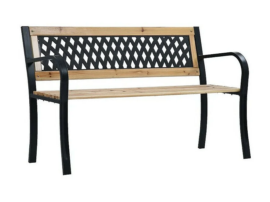 Banc de jardin bois massif clair et métal noir Delta 120cm