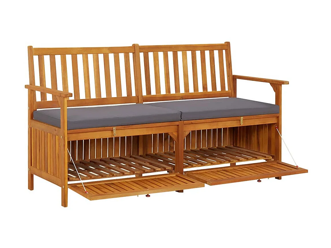 Banc de rangement avec coussin 148cm Bois d'acacia solide