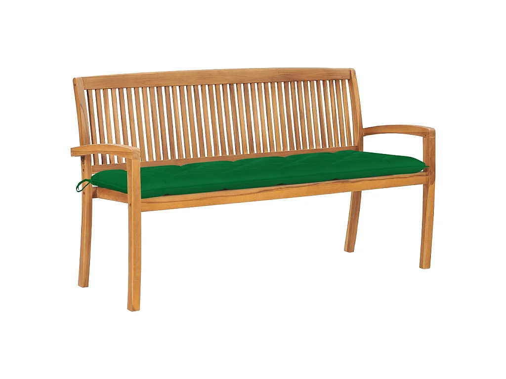 Banc de jardin empilable et coussin 159cm Bois de teck massif 11
