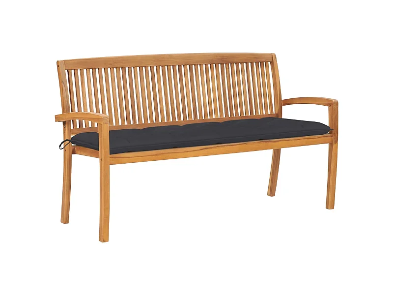 Banc de jardin empilable et coussin 159cm Bois de teck massif 22