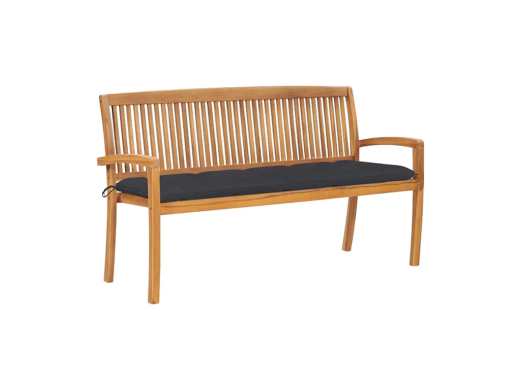 Banc de jardin empilable et coussin 159cm Bois de teck massif 22