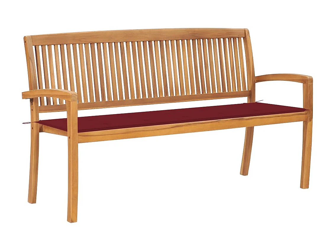 Banc de jardin empilable et coussin 159cm Bois de teck massif 5