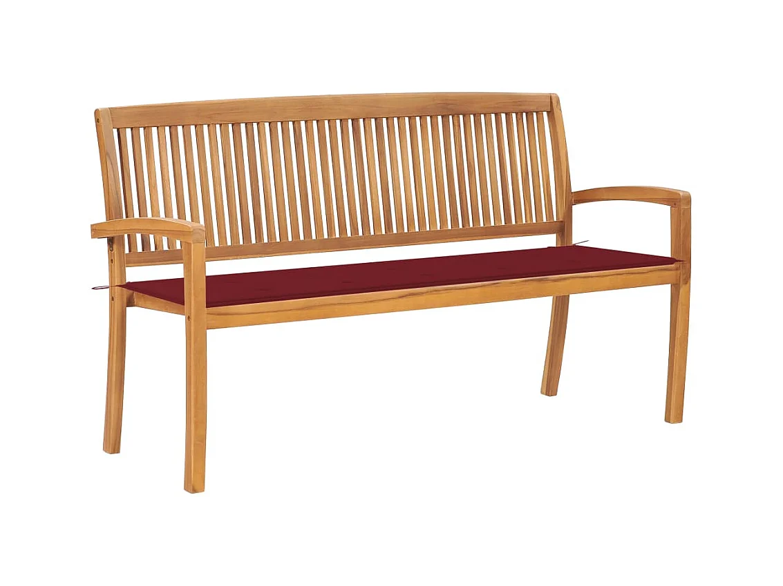 Banc de jardin empilable et coussin 159cm Bois de teck massif 5
