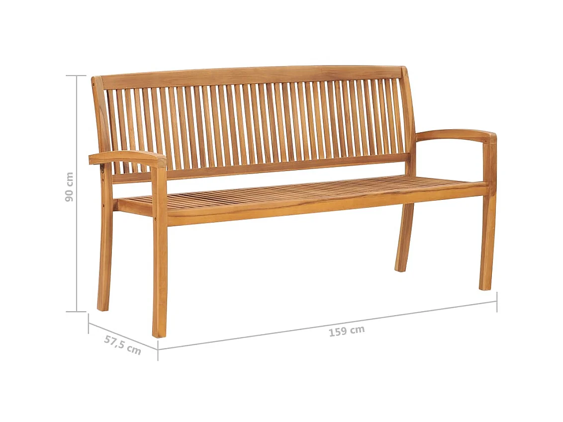 Banc de jardin empilable et coussin 159cm Bois de teck massif 5