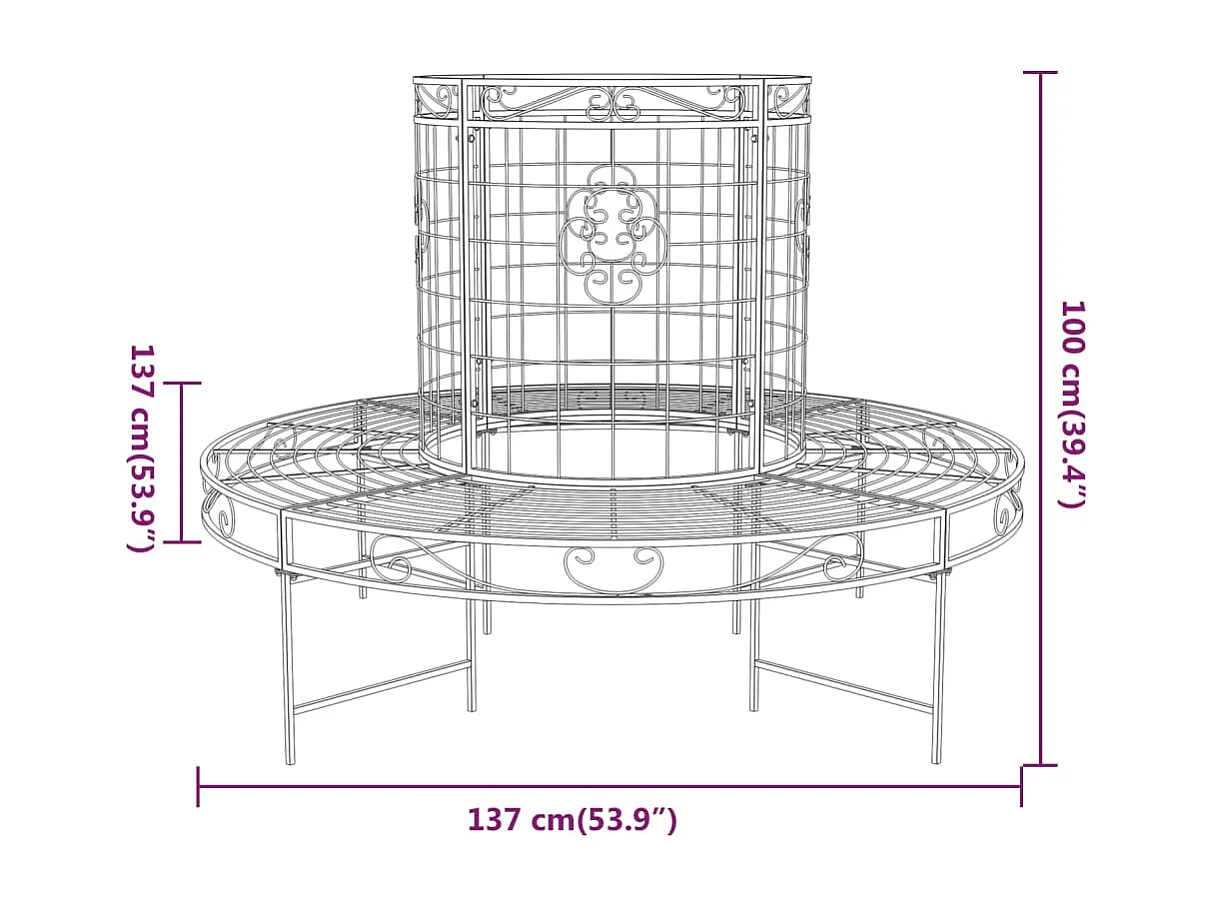 Banc circulaire tour d'arbre Ø137cm Noir Acier