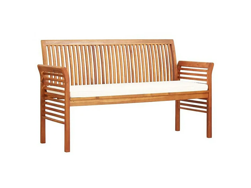 Banc de jardin tissu blanc et acacia massif clair Tulak 150cm