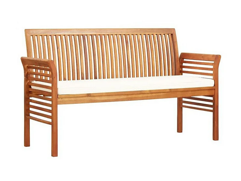 Banc de jardin tissu blanc et acacia massif clair Tulak 150cm