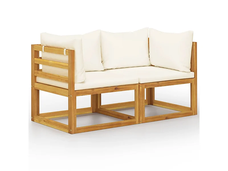 Banc de jardin à 2 places avec coussins blanc crème
