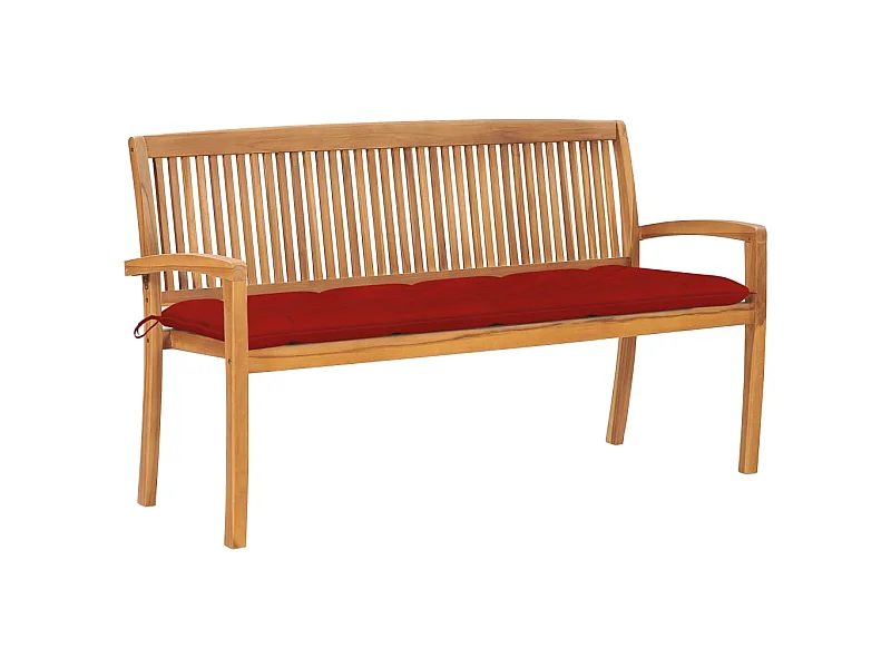Banc de jardin empilable et coussin 159cm Bois de teck massif 23