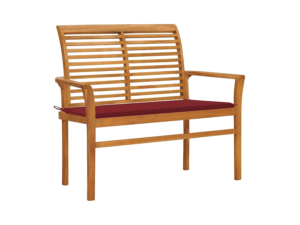 Banc de jardin avec coussin rouge bordeaux 112cm Teck massif