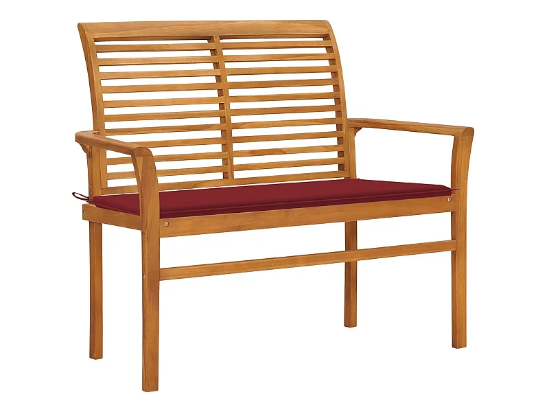 Banc de jardin avec coussin rouge bordeaux 112cm Teck massif