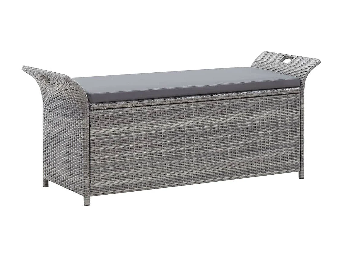Banc de rangement avec coussin Gris 138cm Résine tressée