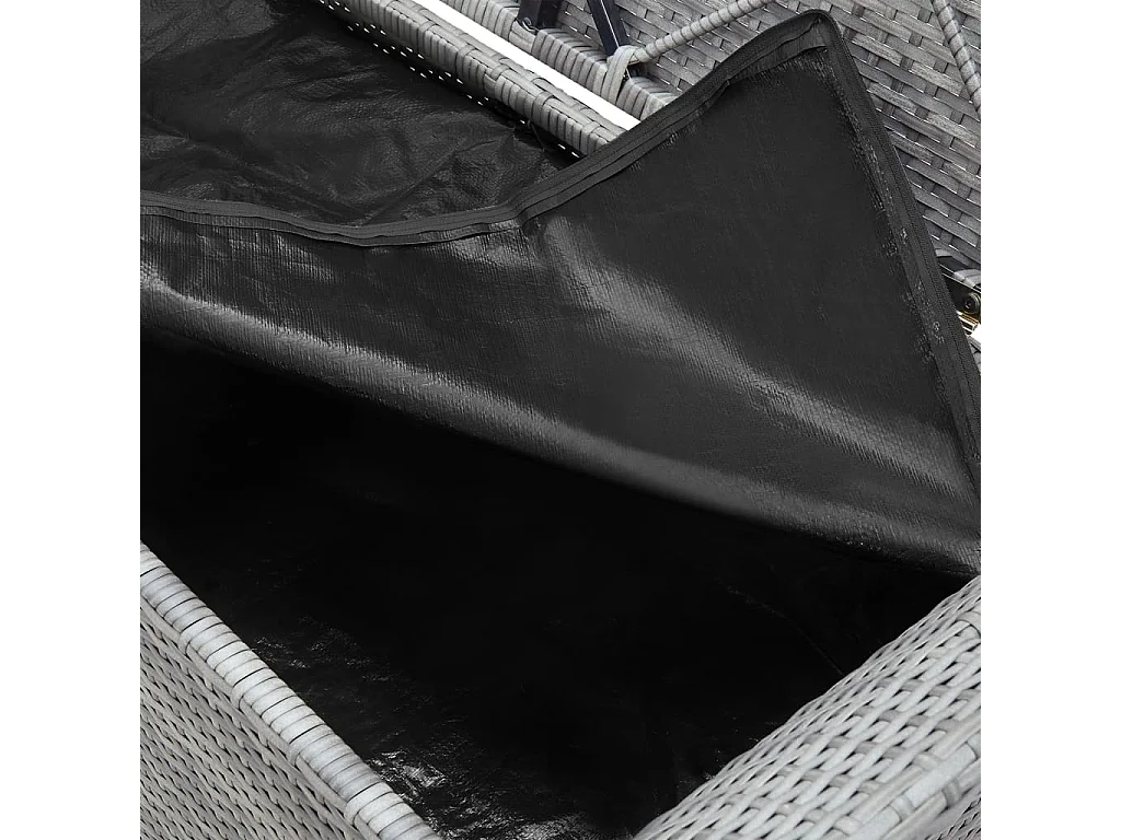 Banc de rangement avec coussin Gris 138cm Résine tressée