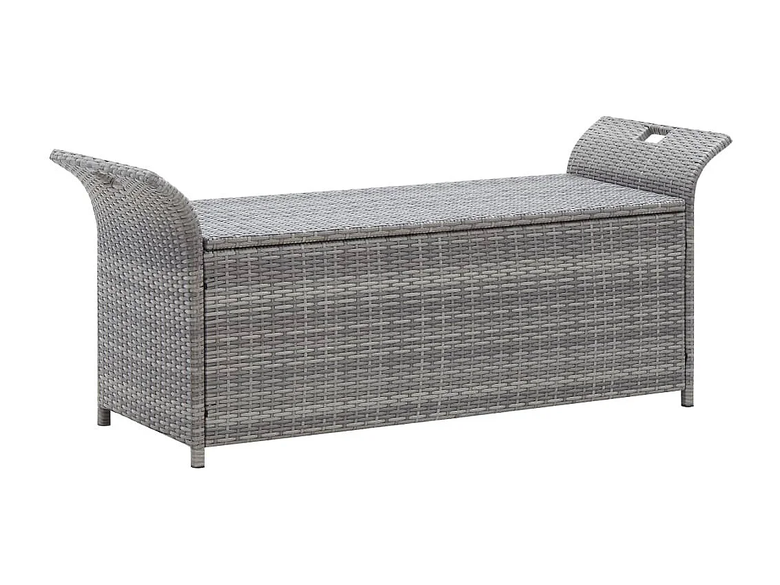 Banc de rangement avec coussin Gris 138cm Résine tressée