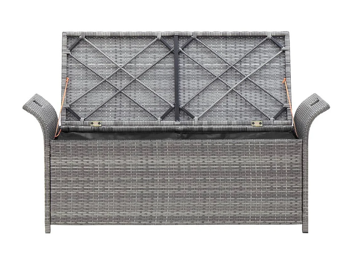 Banc de rangement avec coussin Gris 138cm Résine tressée