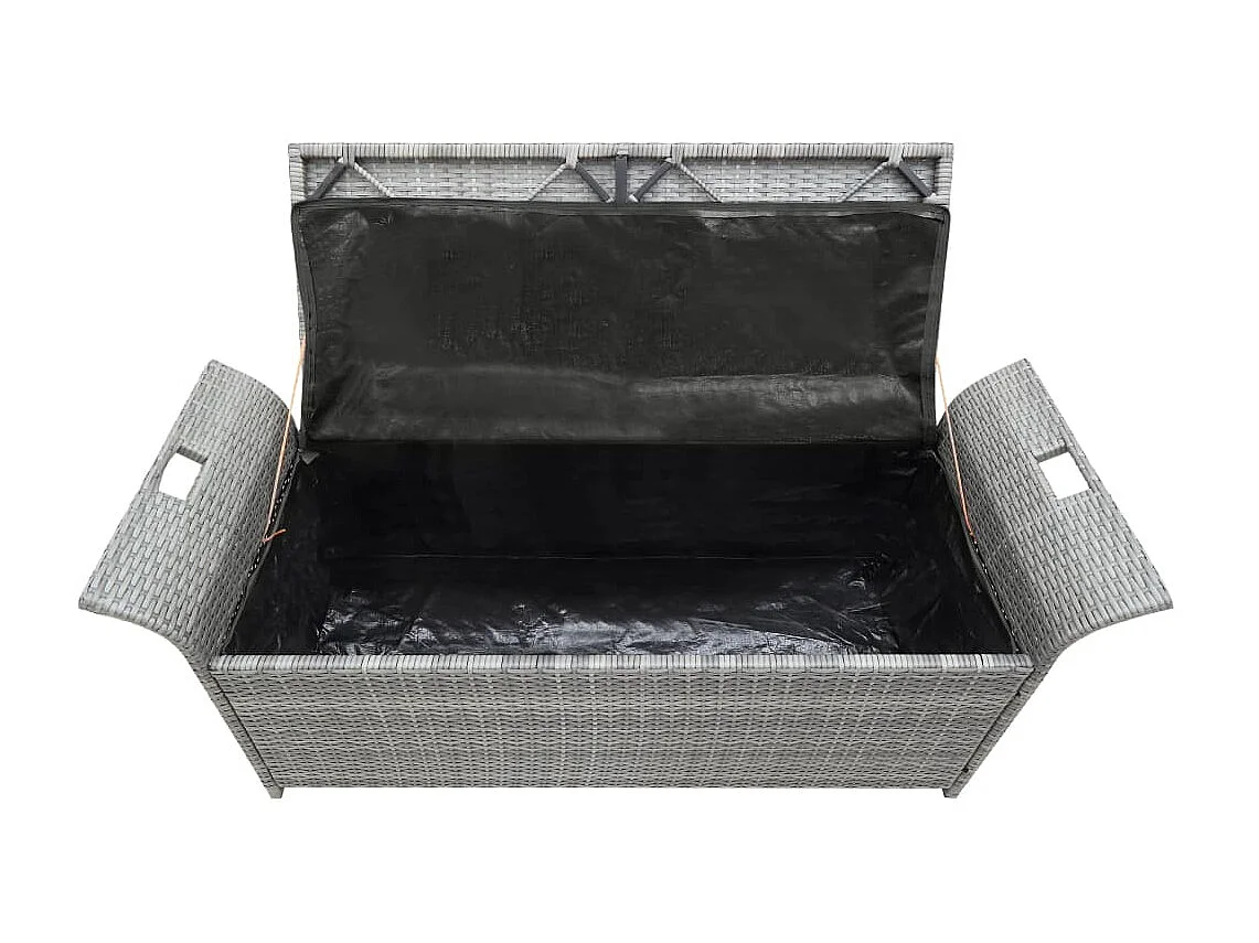 Banc de rangement avec coussin Gris 138cm Résine tressée